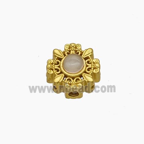 Copper Bead Pave Zircon, Silver Plated