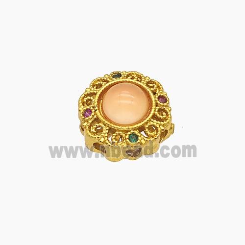 Copper Bead Pave Zircon, Silver Plated