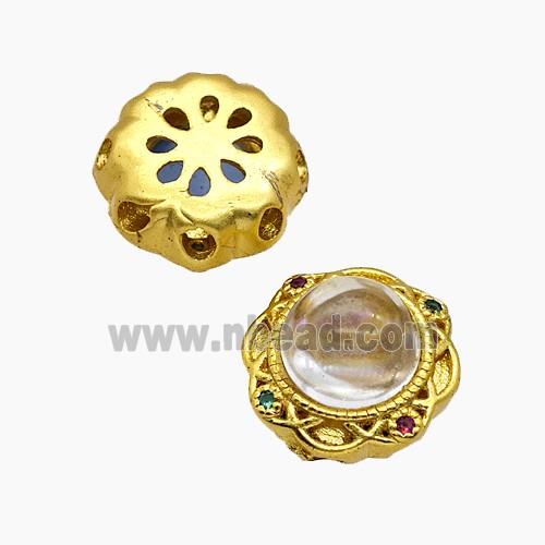 Copper Bead Pave Zircon, Silver Plated