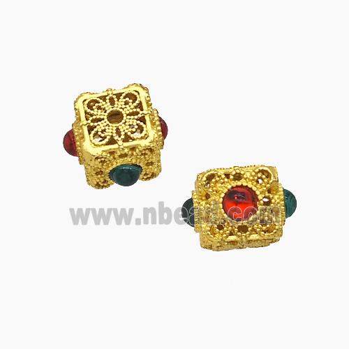Copper Bead Pave Zircon, Silver Plated