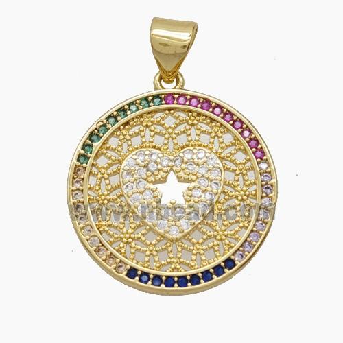 Copper Pendant Pave Zircon, Gold Plated