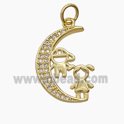Copper Pendant Pave Zircon, Gold Plated