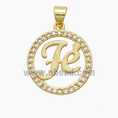 Copper Pendant Pave Zircon, Gold Plated
