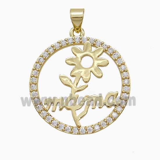 Copper Pendant Pave Zircon, Gold Plated