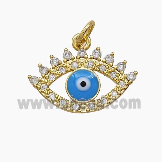 Copper Eye Pendant Pave Zirconia Blue Enamel 18K Gold Plated