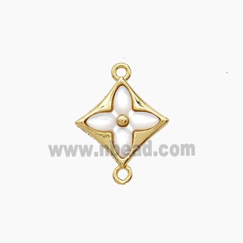Copper Clover Connector Pave Shell 18K Gold Plated