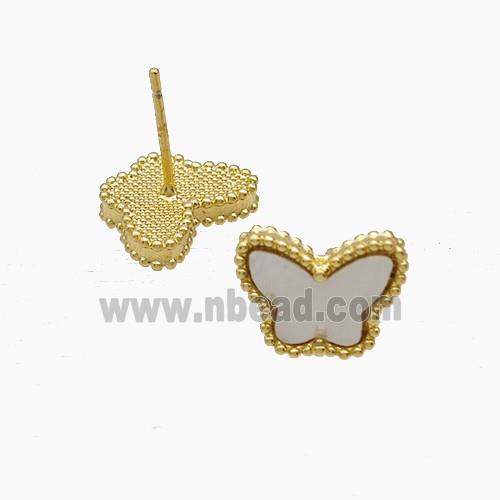 Copper Butterfly Stud Earrings Pave Shell 18K Gold Plated