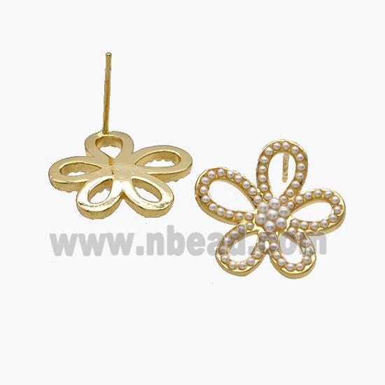 Copper Flower Stud Earrings Pave Zirconia 18K Gold Plated