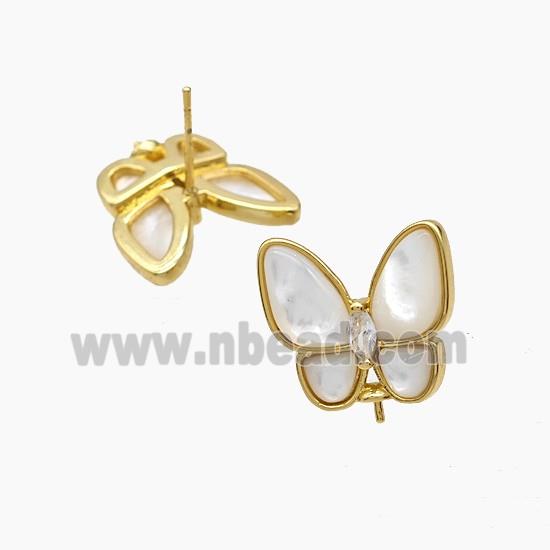 Copper Butterfly Stud Earrings Pave Shell 18K Gold Plated