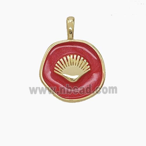 Enamel Copper Pendant, Gold Plated