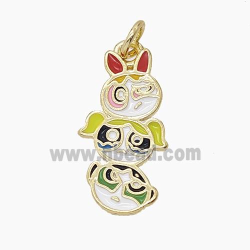 Enamel Copper Pendant Pave Zircon, Gold Plated
