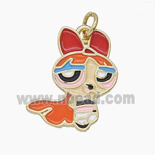 Enamel Copper Pendant Pave Zircon, Gold Plated