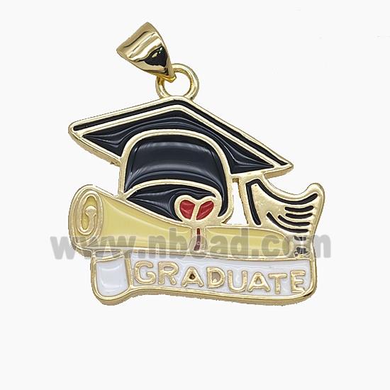 Enamel Copper Pendant Pave Zircon, Gold Plated