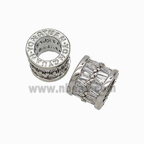 Copper Tube Beads Micropave Zirconia Large Hole Platinum Plated