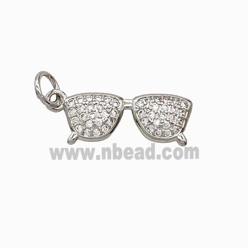 Copper Glasses Pendant Pave Zirconia Platinum Plated