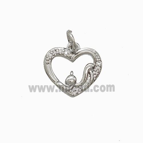 Copper Heart Pendant Pave Zirconia Platinum Plated