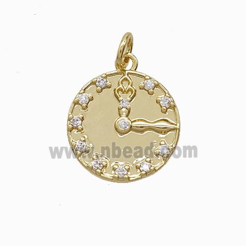 Copper Clock Pendant Pave Zirconia Gold Plated