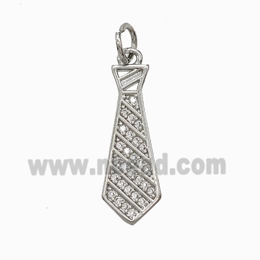 Copper Tie Pendant Pave Zirconia Platinum Plated