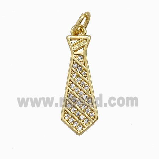 Copper Tie Pendant Pave Zirconia Gold Plated