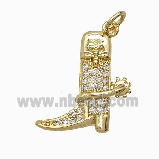 Cowboy Boots Copper Shoes Pendant Pave Zirconia Gold Plated