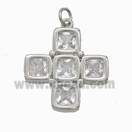 Copper Cross Pendant Pave Crystal Glass Platinum Plated