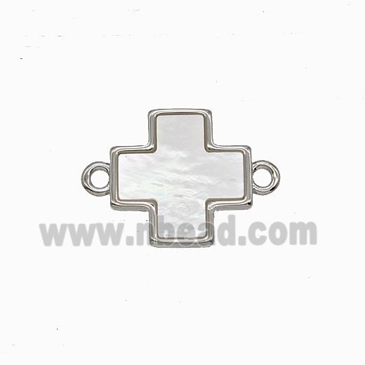 Copper Cross Connector Pave Shell Platinum Plated