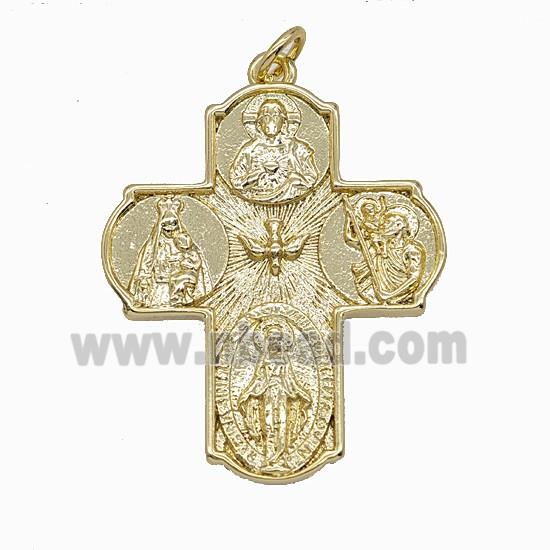 Copper Jesus And Virgin Mary Cross Pendant Religious Gold Plated