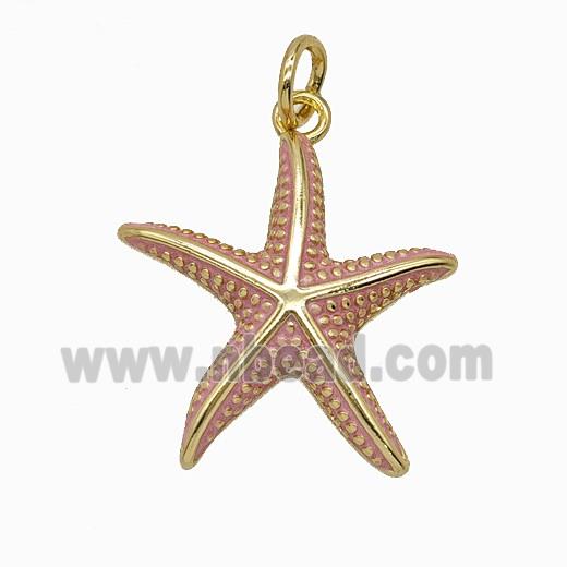 Copper Starfish Pendant Pink Painted Gold Plated
