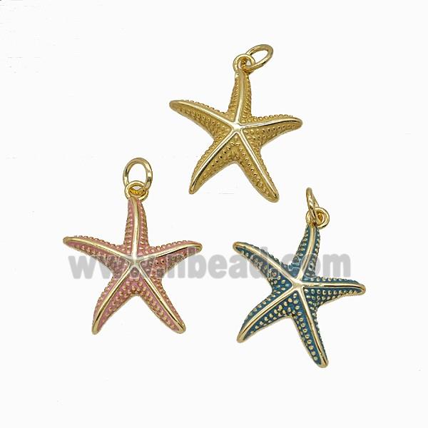 Copper Starfish Pendant Painted Gold Plated Mixed