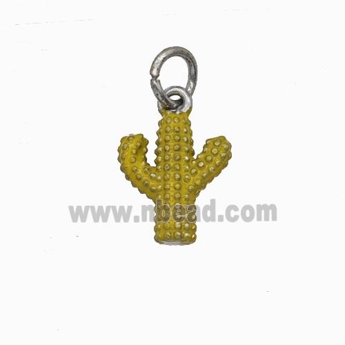 Copper Cactus Pendant Yellow Painted Platinum Plated