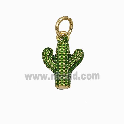 Copper Cactus Pendant Green Painted Gold Plated