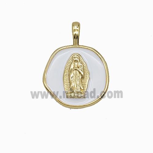 Copper Virgin Mary Pendant White Enamel Gold Plated