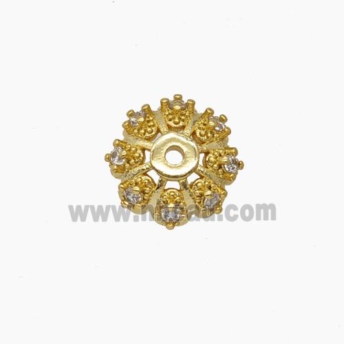 Copper Beadcaps Pave Zirconia Gold Plated