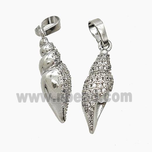 Copper Conch Shell Pendant Pave Zirconia Platinum Plated
