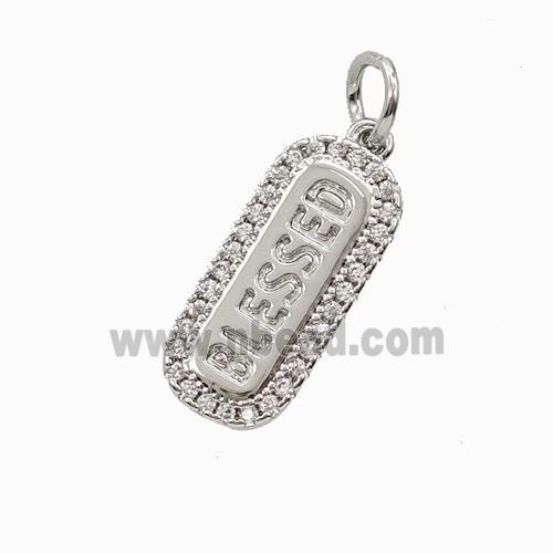 Copper Blessed Pendant Pave Zirconia Rectangle Platinum Plated