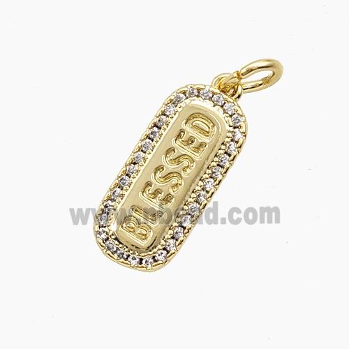 Copper Blessed Pendant Pave Zirconia Rectangle Gold Plated