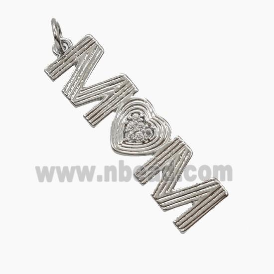 Copper MOM Pendant Pave Zirconia Heart Platinum Plated