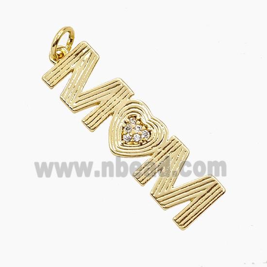 Copper MOM Pendant Pave Zirconia Heart Gold Plated