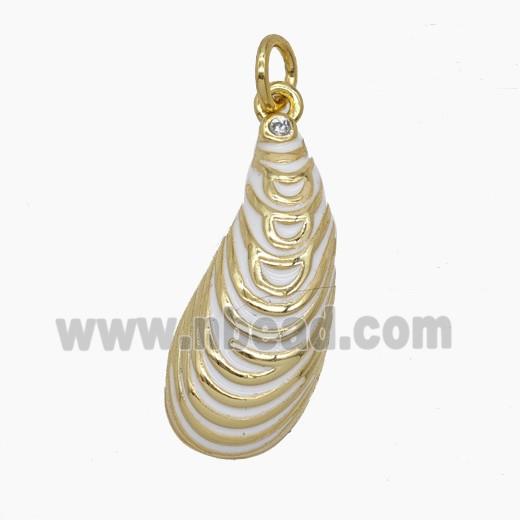 Copper Scallop Shell Pendant White Enamel Gold Plated