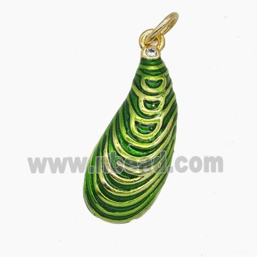 Copper Scallop Shell Pendant Green Painted Gold Plated