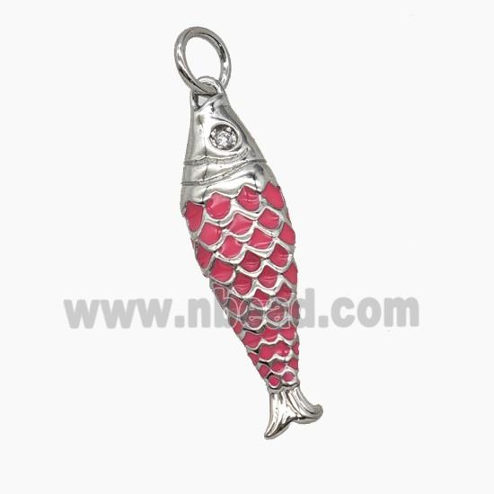 Copper Fish Pendant Pink Enamel Platinum Plated