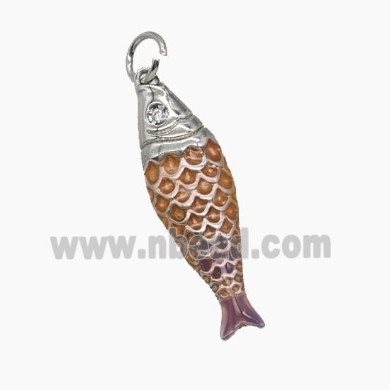 Copper Fish Pendant Orange Enamel Platinum Plated