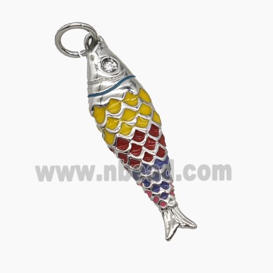 Copper Fish Pendant Multicolor Enamel Platinum Plated