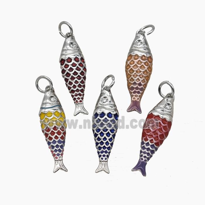 Copper Fish Pendant Enamel Platinum Plated Mixed