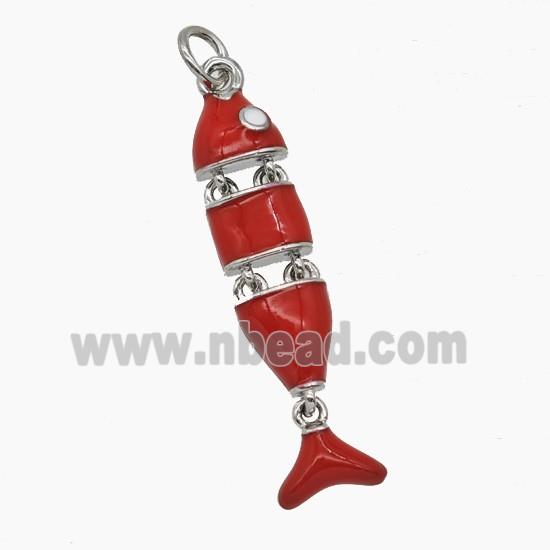 Copper Fish Pendant Red Enamel Platinum Plated