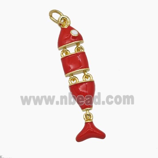 Copper Fish Pendant Red Enamel Gold Plated