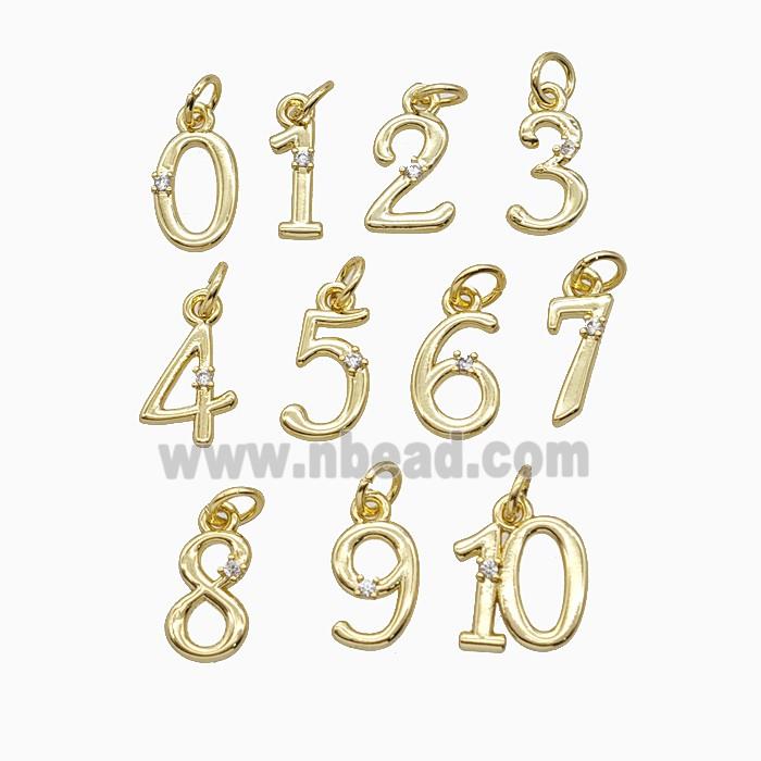 Copper Number Pendant Pave Zirconia Gold Plated Mixed