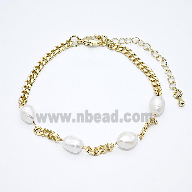 Copper Bracelet With Pearl Gold Plated