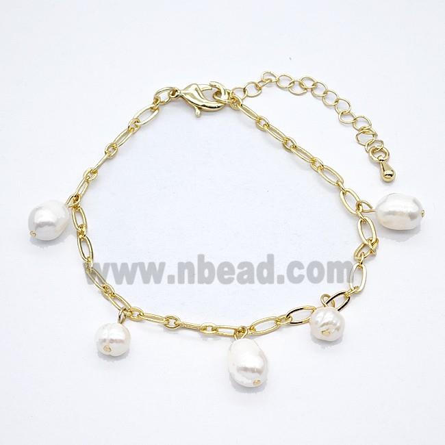 Copper Bracelet With Pearl Gold Plated