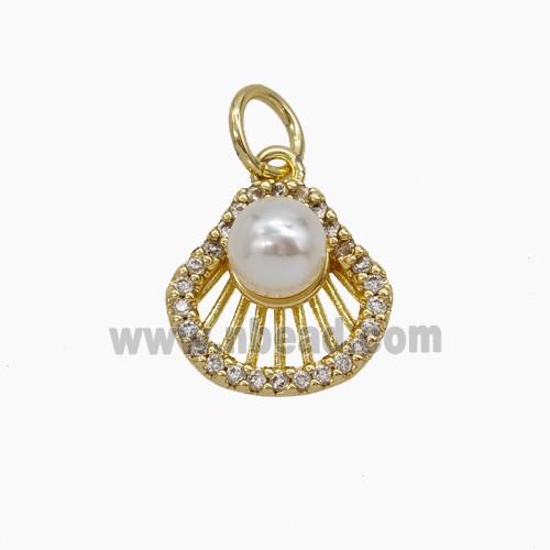 Copper Scallop Shell Pendant Pave Zirconia Resin Gold Plated